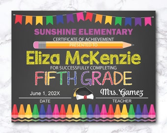 Editable Fifth Grade Diploma, 5th Grade Graduation, Fifth Grade Certificate, Printable 5th Grade Graduation Certificate, Achievement