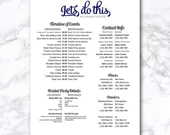 Wedding Timeline Checklist, Wedding Party, Printable Wedding Day Schedule, Bridal Party Itinerary, Groomsmen day schedule, Editable, Navy