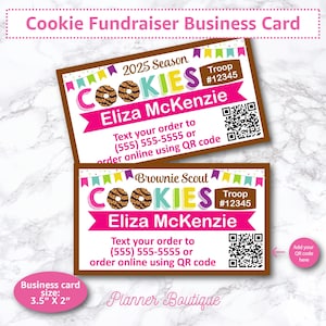 Visitekaartje voor inzamelactie voor koekjes met QR-code Verkoper bedankbriefje Sale Girl Troop Leader Bewerkbaar Direct downloaden Herbruikbare afbeelding bestellen
