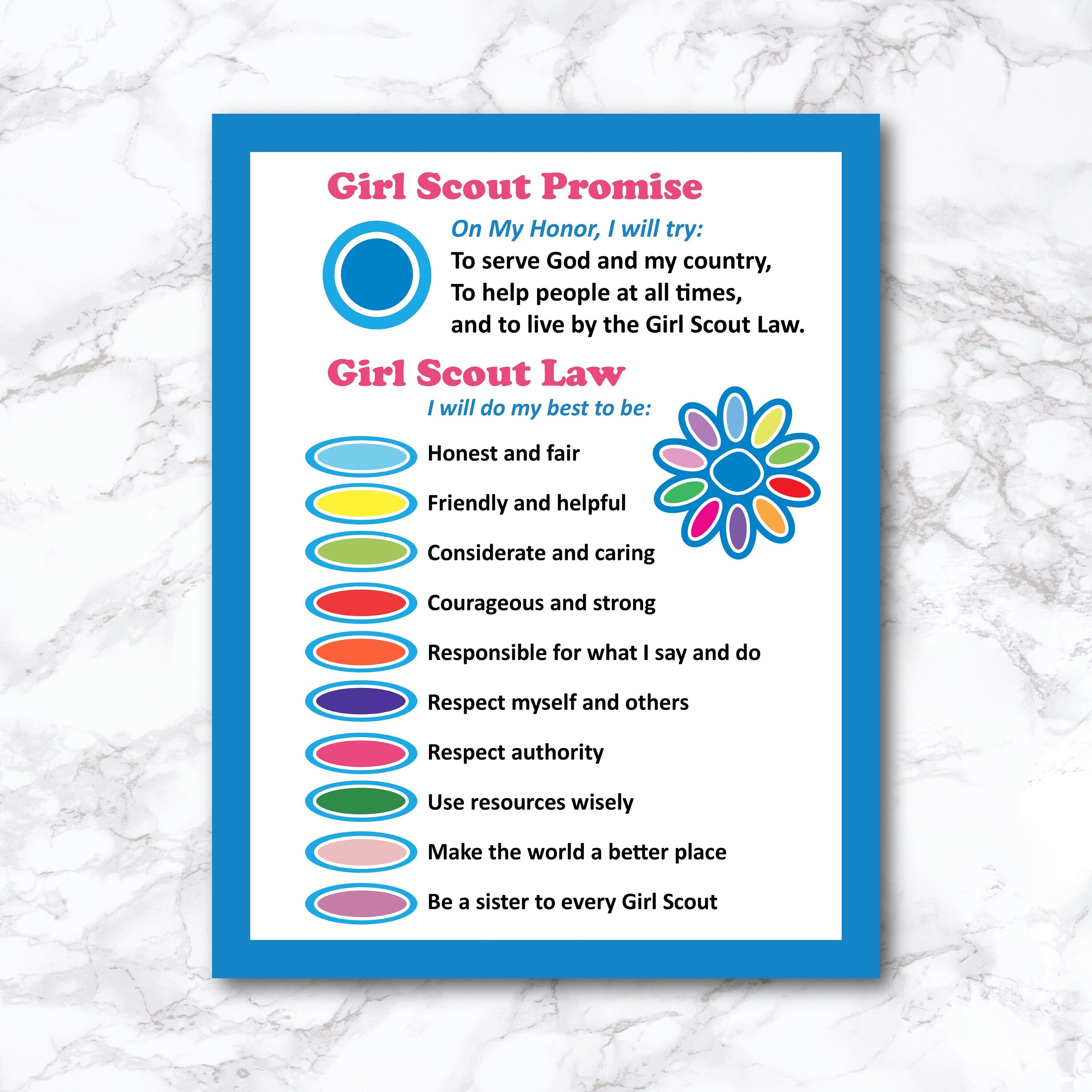 Girl Scout Promise And Law Printable Daisy Girl Scout Daisy Etsy UK