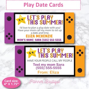 Bearbeitbare Spieldatum Visitenkarte für Kinder Druckbare Sommer Spiel Datum Einladung Sofortiger Download Ende des Jahres In Kontakt bleiben Info für den letzten Schultag