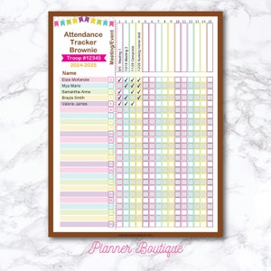 Editable Attendance Tracker Scout Meeting Sheet Printable Girl Troop ...