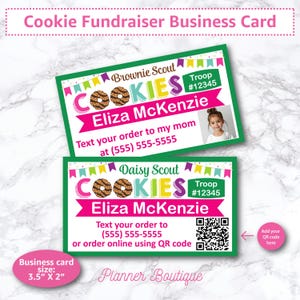 Visitekaartje voor koekjesinzameling met QR-code Verkoper bedankbriefje Sale for Girl Troop Leader Bewerkbare Instant Download Order herbruikbare Scout