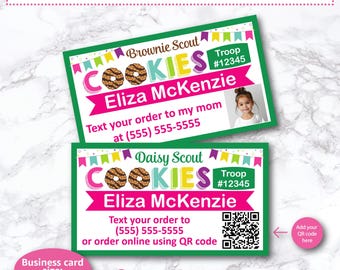 Cookie Fundraiser Business Card with QR code Seller Thank you note Sale for Girl Troop Leader Editable Instant Download Order reusable Scout