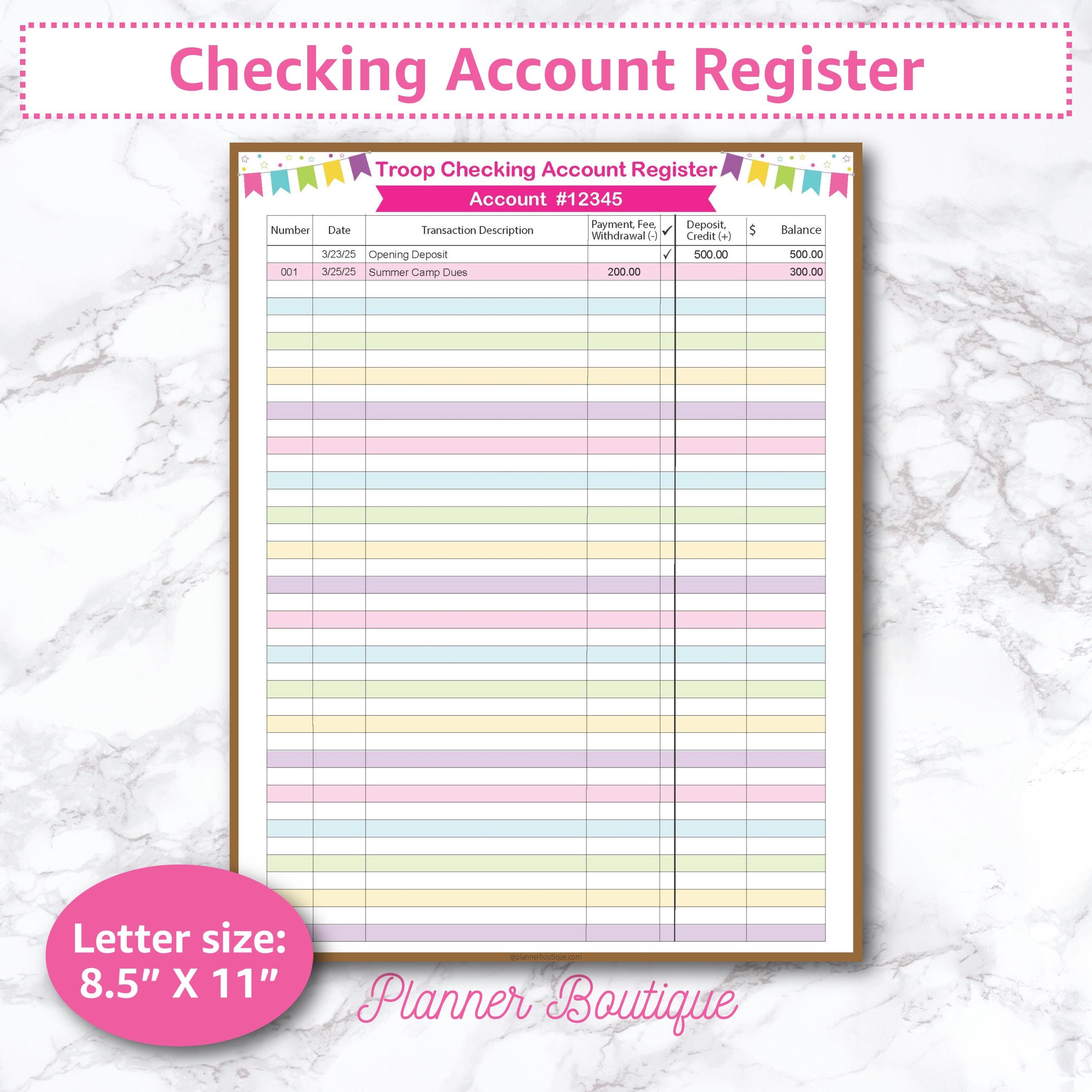 Checking Account Register (editable PDF) - Etsy