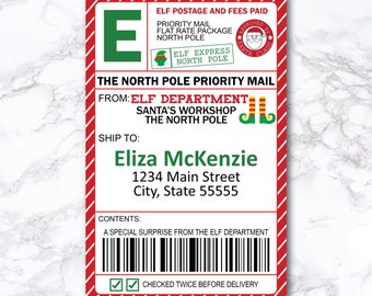 Elf Mail Shipping Label editable, Santa mail, Elf Mail, North Pole delivery tag, arrival box label, elf activity, Digital Instant download