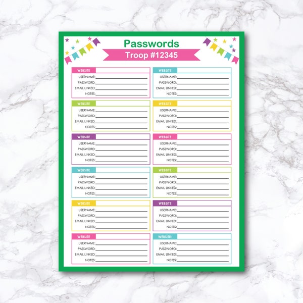 Password Tracker, Password Log, Password Organizer, Printable Organizer, Planner Insert, Household Planner