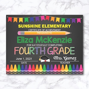 Editable Fourth Grade Diploma, 4th Grade Graduation, Fourth Grade Certificate, Printable 4th Grade Graduation Certificate, Achievement
