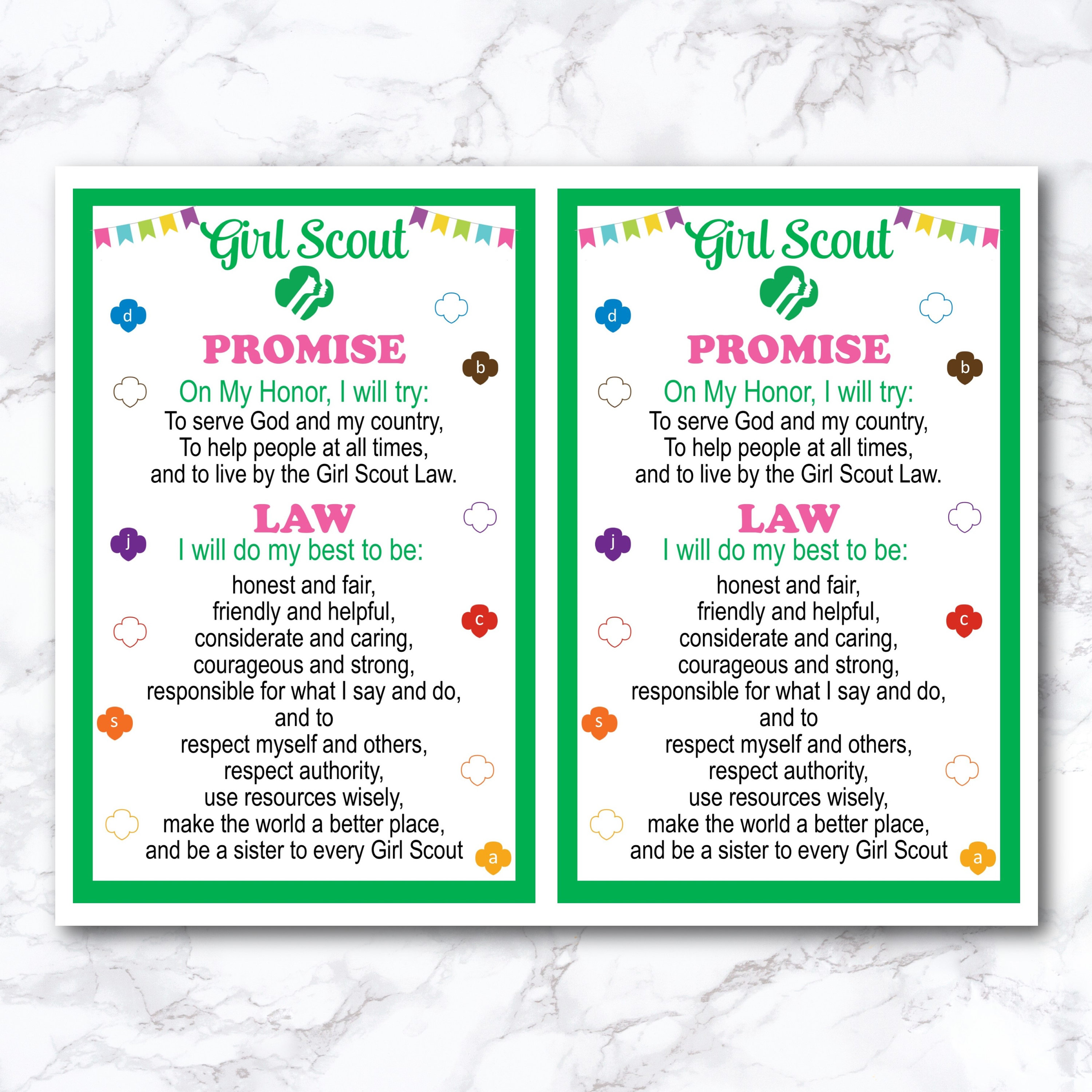 Girl Scout Law Printable Cards