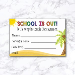 Bearbeitbare Sommer-Kontaktkarte, Schulende-Karten für Kinder, Playdate-Visitenkarten, Visitenkarten, Kinder-Sommer-Kontaktkarten, druckbar