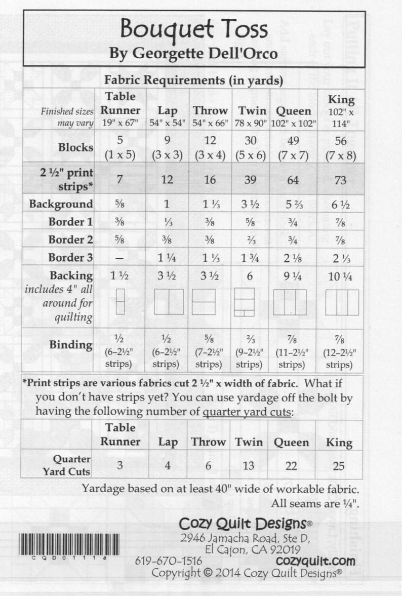 Toss Pattern Bouquet Toss Quilt Pattern ~ Table Runner Lap Throw Twin Queen King ...