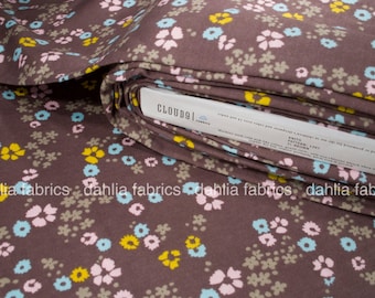 Cloud9 Organic Knit Fabric - Scattered Floral Brown Interlock Knit GOTS Certified