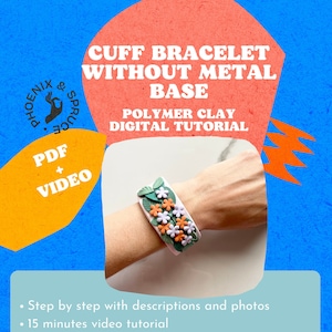 Polymer clay tutorial: cuff bracelet without metal base | digital tutorial PDF + video class | clay earrings jewelry