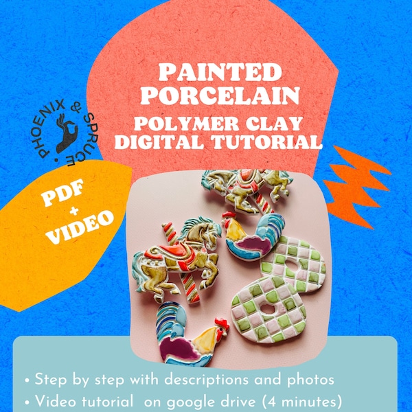 Polymer clay tutorial: painted porcelain / watercolour technique | digital tutorial PDF + video class | ceramic look clay earrings