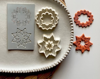 Polymer clay texture mat and cutters set | mandala impression sheet | texture stamps | pottery ceramic earring tools | MANDALA HOOPS COMBO
