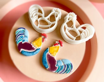 Chicken rooster shape cutter for polymer clay  hen farm animal set of 2 cut out molds for earrings & jewellery |clay tools supplies |ROOSTER