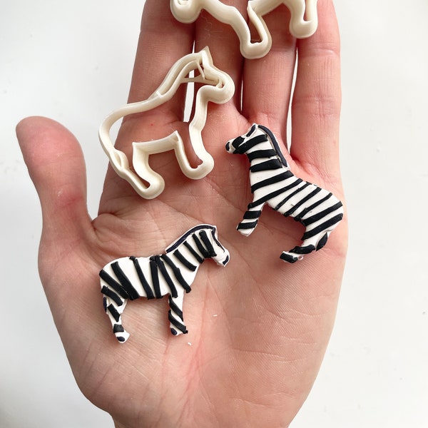 Zebra clay cutter | wild animal shape cutter | set of 2 mirrored shape cutters for polymer clay | polymer clay earrings | clay jewellery