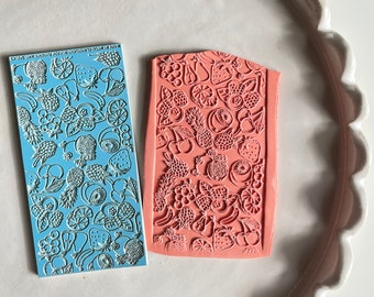 Polymer clay texture mat | fruit salad rubber texture sheet | metalclay | ceramic clay pottery stamp supplies | clay stamp | FRUIT SALAD