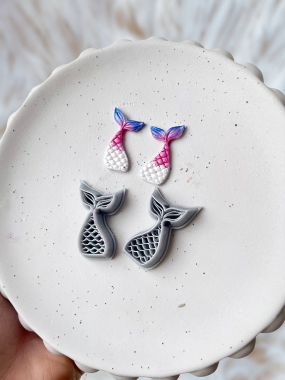 Clay cutter | mermaid tale shape cutter for polymer clay and ceramics | beach earrings tools and supplies | ocean vibes | set of 2 mirrored
