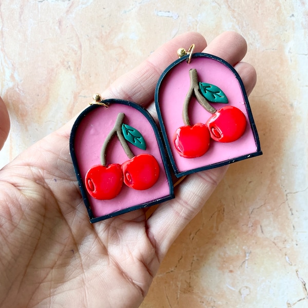 Earrings | polymer clay dangles | large cherry earrings | gift for her | handmade earrings | mother's day gift | birthday present | unique