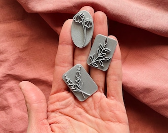 Clay embossing stamps | Polymer clay stamps | soap making| flower clay stamps | leaves clay texture stamp | BOTANICAL STAMPS