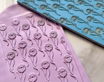 Polymer clay texture mat | daisy field daisies dandelion flowers impression sheet | metalclay pottery ceramic earring supplies | DAISY FIELD