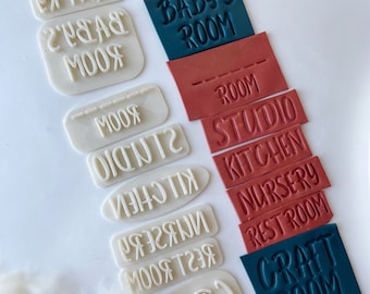 Clay stamp | Stamp for polymer clay, air-dry clay, metal clay, ceramics | 2 sizes available | rooms stamp | door sign stamp