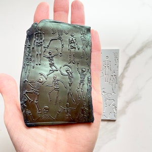 Polymer clay texture mat | skeleton halloween spooky maxi impression sheet | boho mystical metalclay | texture stamps | SKELETONS MAT