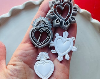 Sacred heart clay cutter | shape cutter for polymer clay earrings| Love heart clay cutter for jewlery and earrings | Mexican folk art