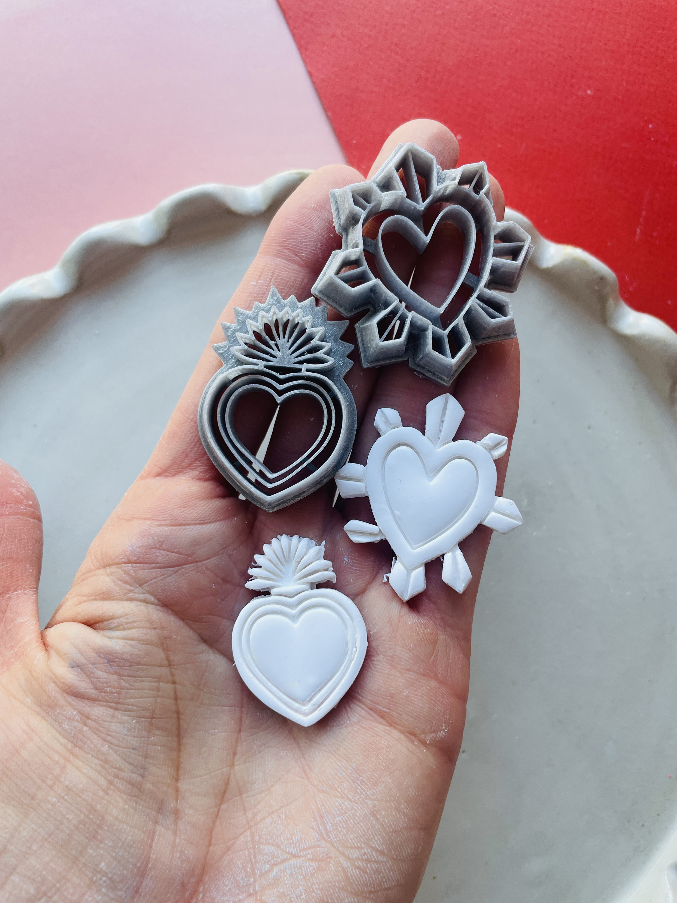 VALENTINES SET 14 Polymer Clay Cutters Clay Imprint Embossed Stamp