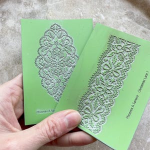 Christmas lace texture mats for polymer clay, metal clay and ceramics, leaving a vintage lace impression | 2 designs