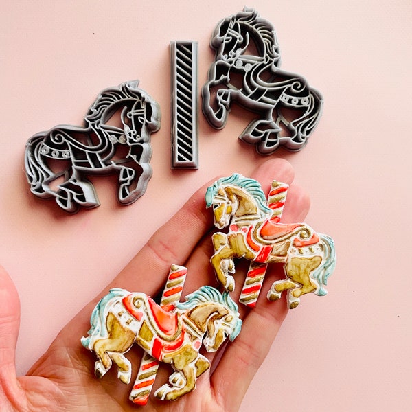 Polymer clay shape cutter | carousel horse merry-go-round whirl busy round carnival l ceramic tools | earring cookie cutters | CAROUSEL