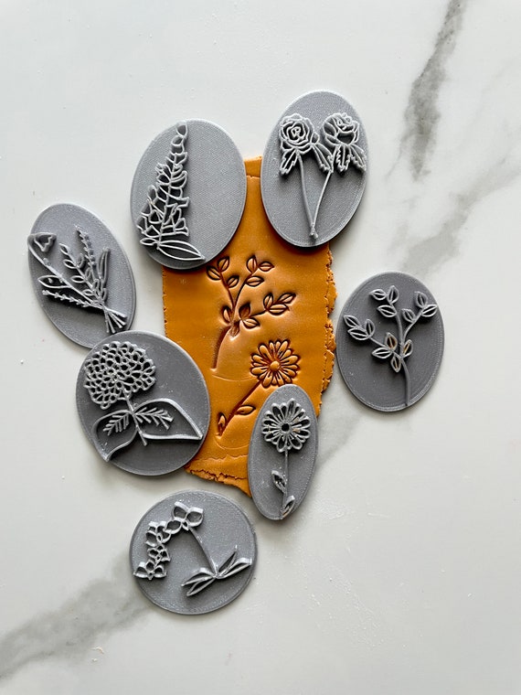 Botanical Polymer Clay Stamps Embossing Stamps Floral Soap Embosser Pottery  Texture Handmade Earring Tools FLORIST COLLECTION 