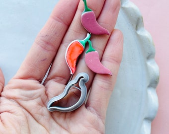 Chili Pepper Clay Cutter: Polymer Clay Earring Mold, Embossing Stamp