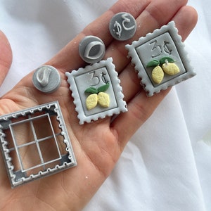 Cortador de arcilla / Cortador con forma de sello postal para arcilla polimérica / Juego de cortadores de arcilla con forma de sello de limón / Herramientas para aretes de arcilla / Joyería de arcilla mediterránea