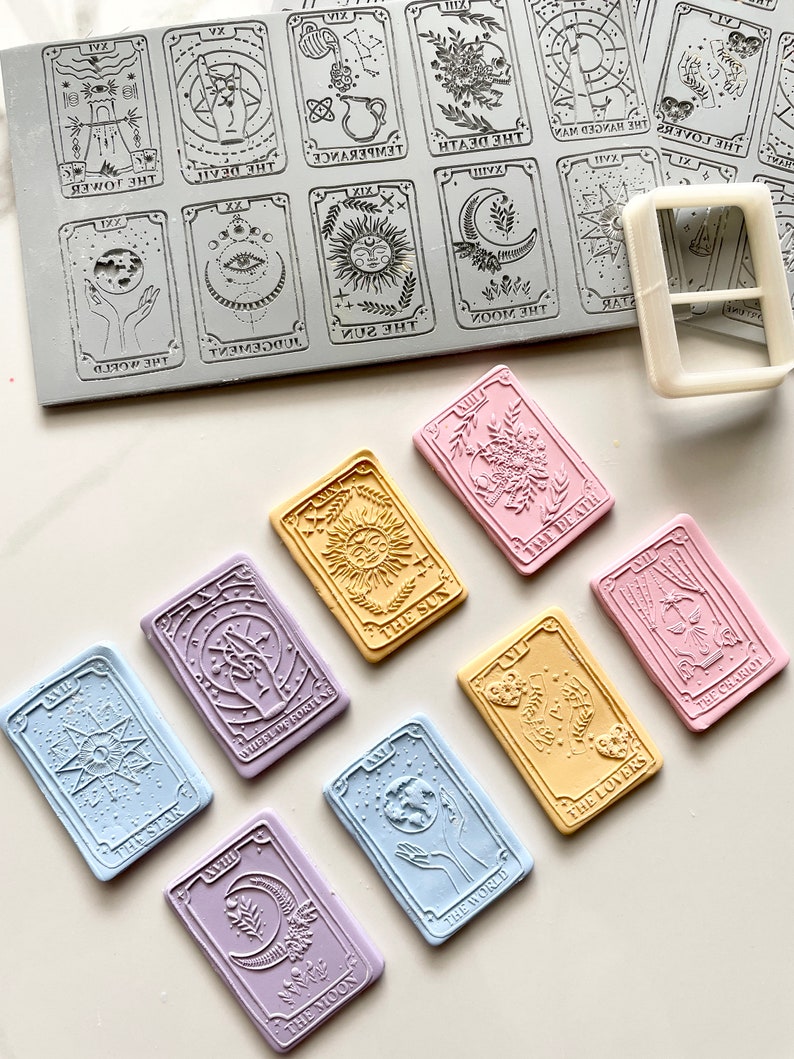 Polymer clay texture mat tarot arcana mystical boho fortune teller impression sheet metalclay stamps pottery ceramic tools TAROT MAT image 4