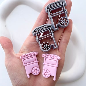 粘土カッター | ポリマー粘土用キャンディカート形状カッター | 綿菓子アイスクリームフェアリーフロスポップコーンカート粘土カッター | エンボス加工粘土カッター