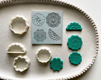 Polymer clay texture mat and cutters set | mandala impression sheet | texture stamps | pottery ceramic earring tools | MANDALA STUDS SET 1