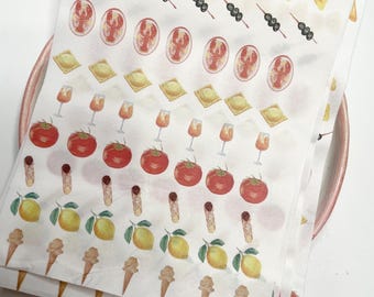 Water soluble transfer paper | Italian food polymer clay image transfer | faux ceramic charms | pack of 4 A6 sheets | lobster, tomato, pasta