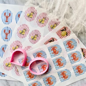 Wasserlösliches Transferpapier mit passendem Ausstecher | Polymer Clay Bildtransfer | sommerliche Ohrringe | Scrab, Hummer und Zitronen