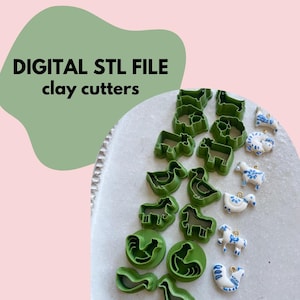 Clay cutter STL file for 3D printers | 7 small farm animals shape cutters for polymer clay and ceramic | digital file only, for personal use