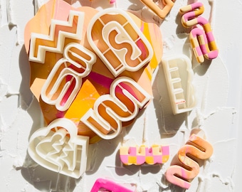 Fimo Form Ausstecher | abstrakte moderne Ohrringe Kringel Herz Zick Zack scharf 3D gedruckte Form | Schmuckmaterial aus Ton |  NEON