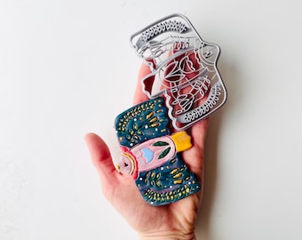 Cortador de arcilla grande / cortador con forma de pájaro bohemio para arcilla polimérica y cerámica / molde para platos de baratijas y adornos / arte popular escandinavo