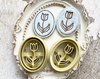 Polymer Clay shape Cutter | Folk tulip oval clay cutter | earrings clay stamp | flower shape cutter for clay and ceramics | 2 designs