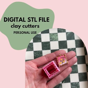 May include: Pink and gold clay cutter and charm. The charm features a pink background with yellow lemons. The text "DIGITAL STL FILE clay cutters PERSONAL USE" is in the background.