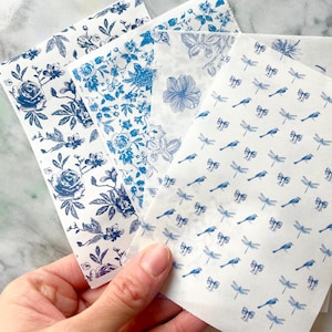 Carta transfer idrosolubile per pasta polimerica / trasferimento di immagini chinoiserie / trasferimenti di ciondoli in finta ceramica con piastrelle mediterranee / set di 4
