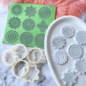 Mandala Texture Mat & Cutter Set: Polymer Clay, Metal clay and ceramics  Earrings jewelry tool