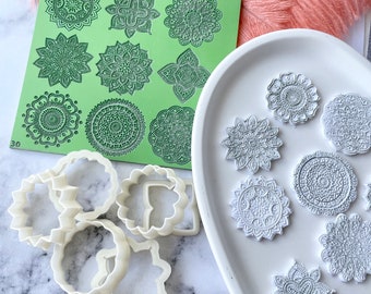 Mandala-textuurmat voor polymeerklei | Studioontwerp van metaalklei | afdrukvellenset | aardewerk keramiek oorbellen gereedschap | Mandalakunst 01