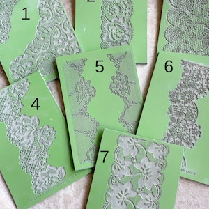 Lace texture mats for polymer clay, metal clay and ceramics, leaving a vintage lace impression | 7 designs