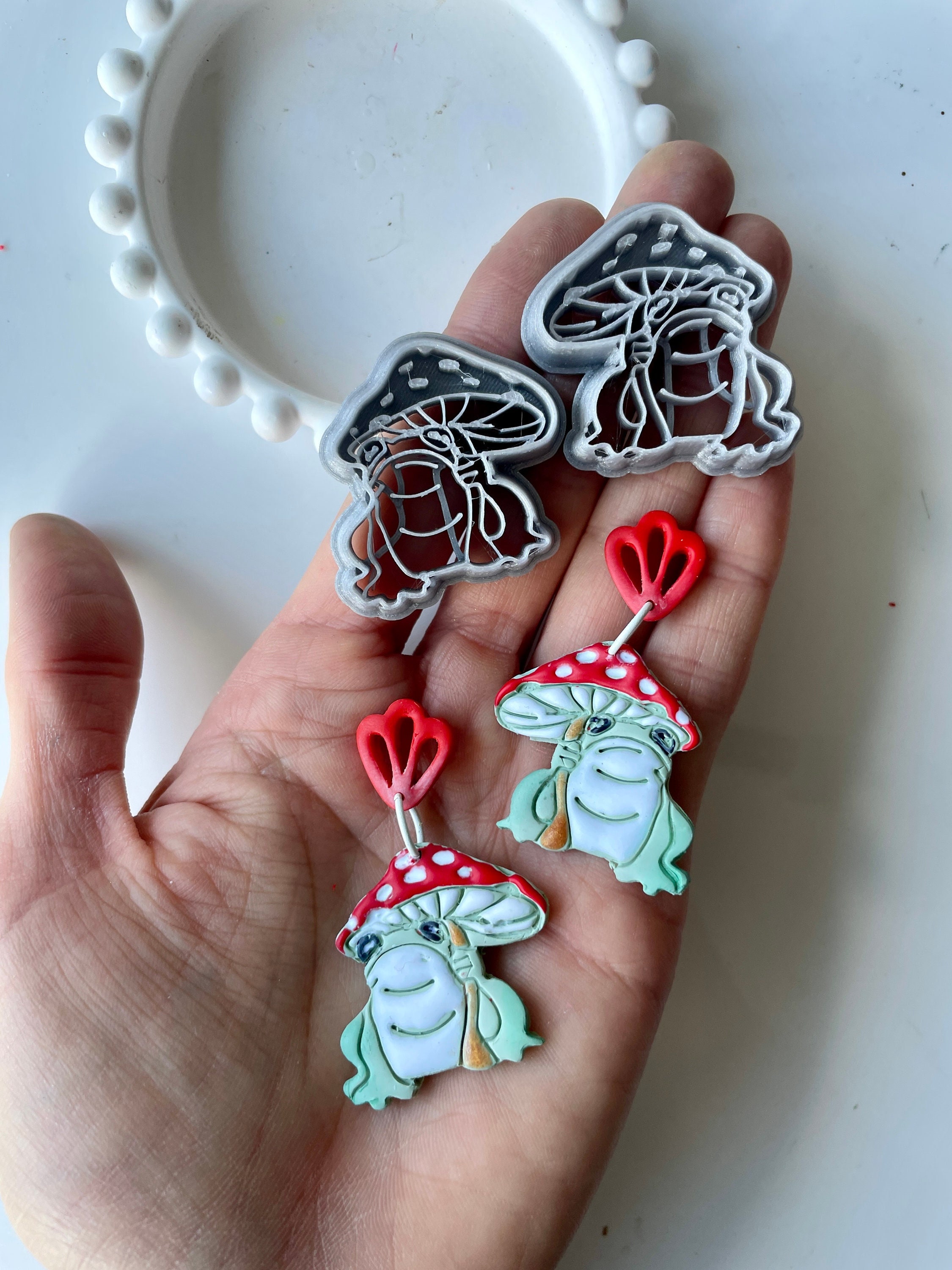 Ton Ausstecher | Frosch Form Ausstecher für Polymer Clay | Pilz Ausstecher | Ton Werkzeuge und Zubehör | Ohrringe aus Ton |  fallen Ohrringe